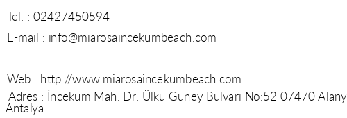 Tui Fun & Sun Miarosa İncekum Beach telefon numaraları, faks, e-mail, posta adresi ve iletişim bilgileri